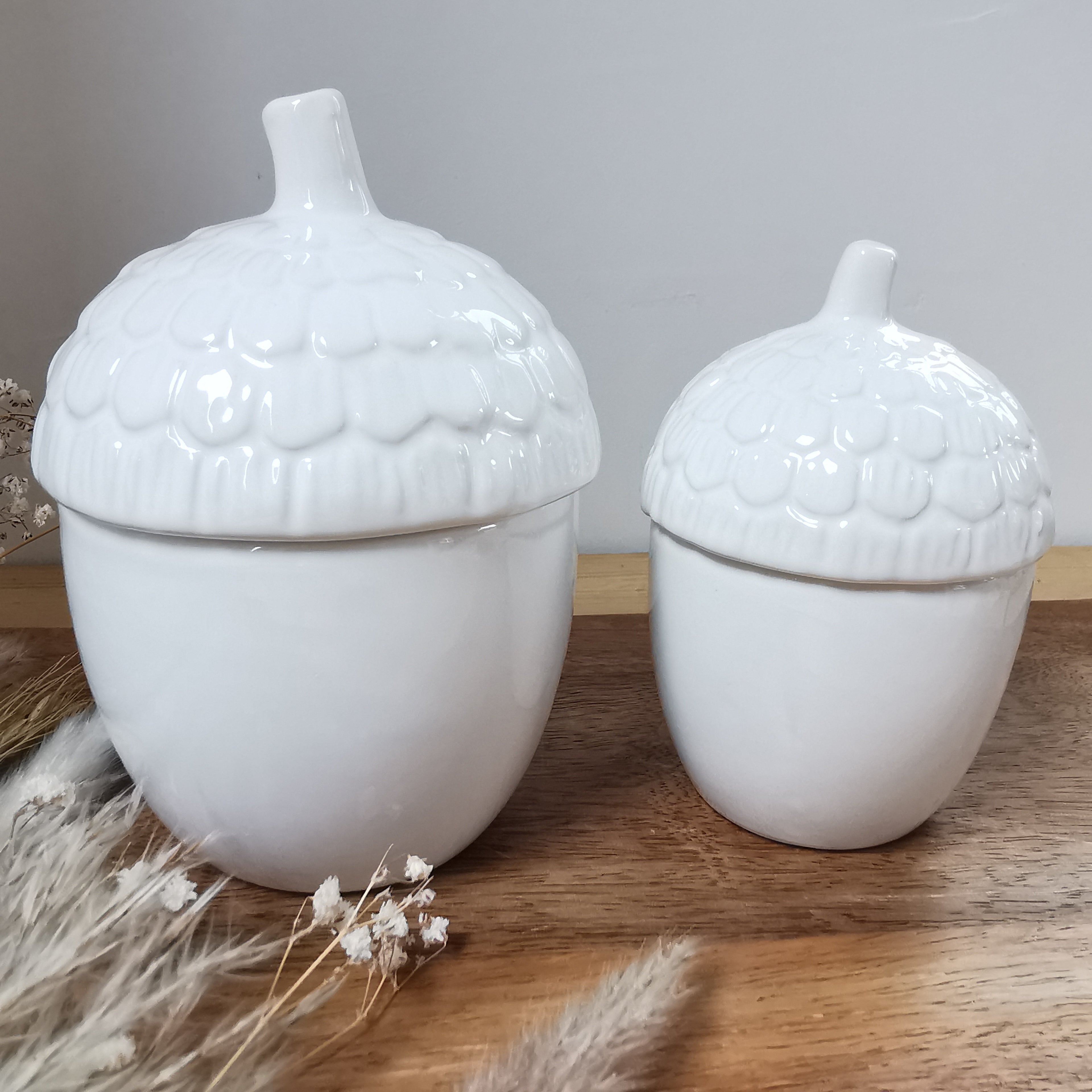 White Acorn Ceramic Storage Pot