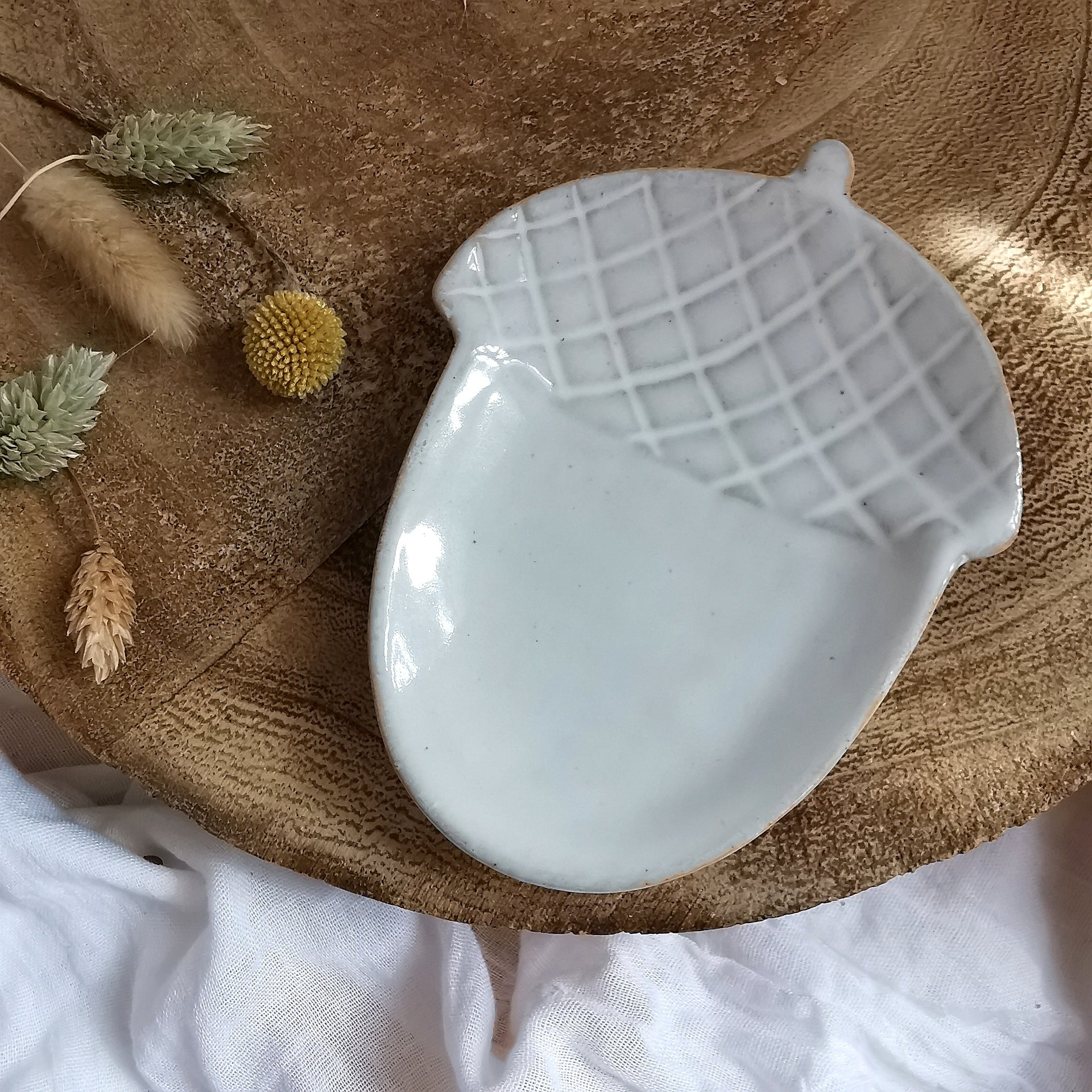 White ceramic acorn dish trinket