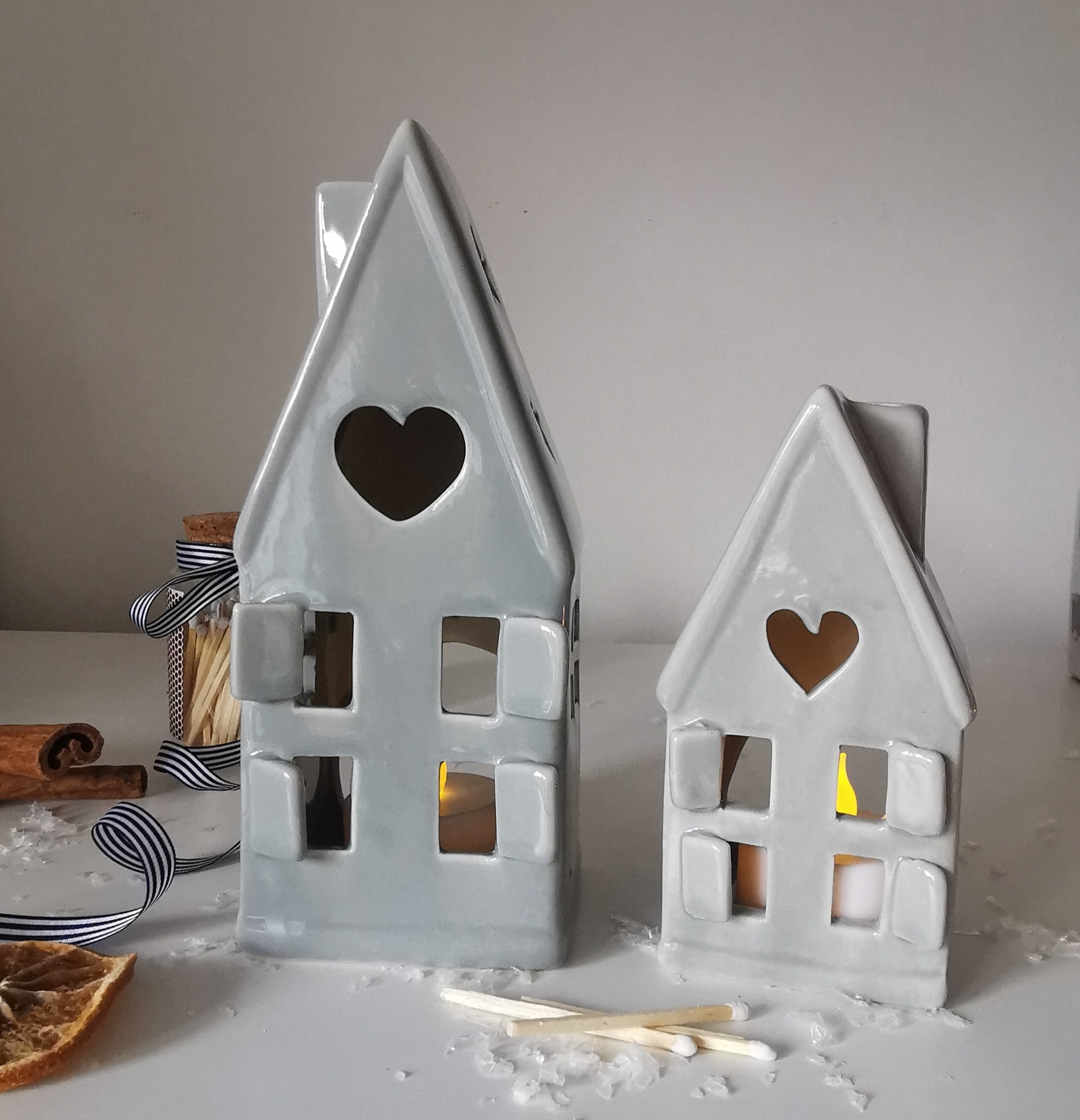 White or Grey House Tea Light Holder