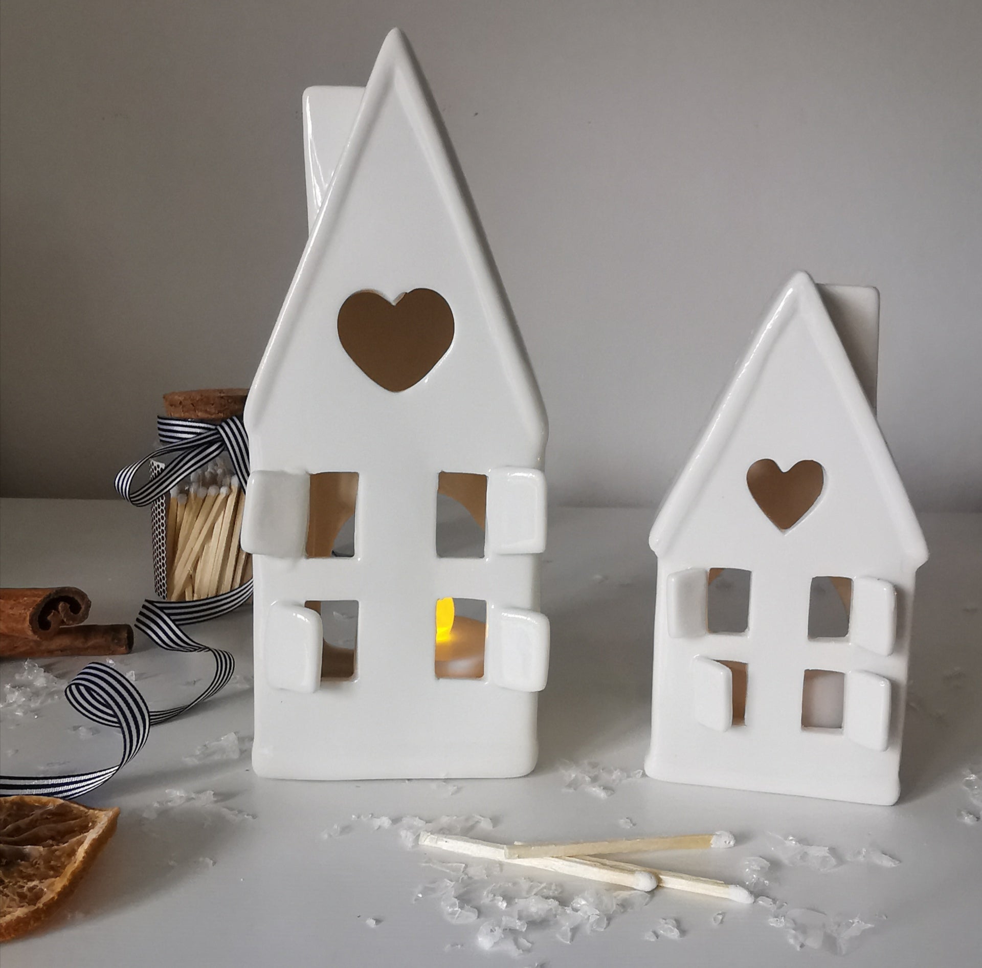 White or Grey House Tea Light Holder