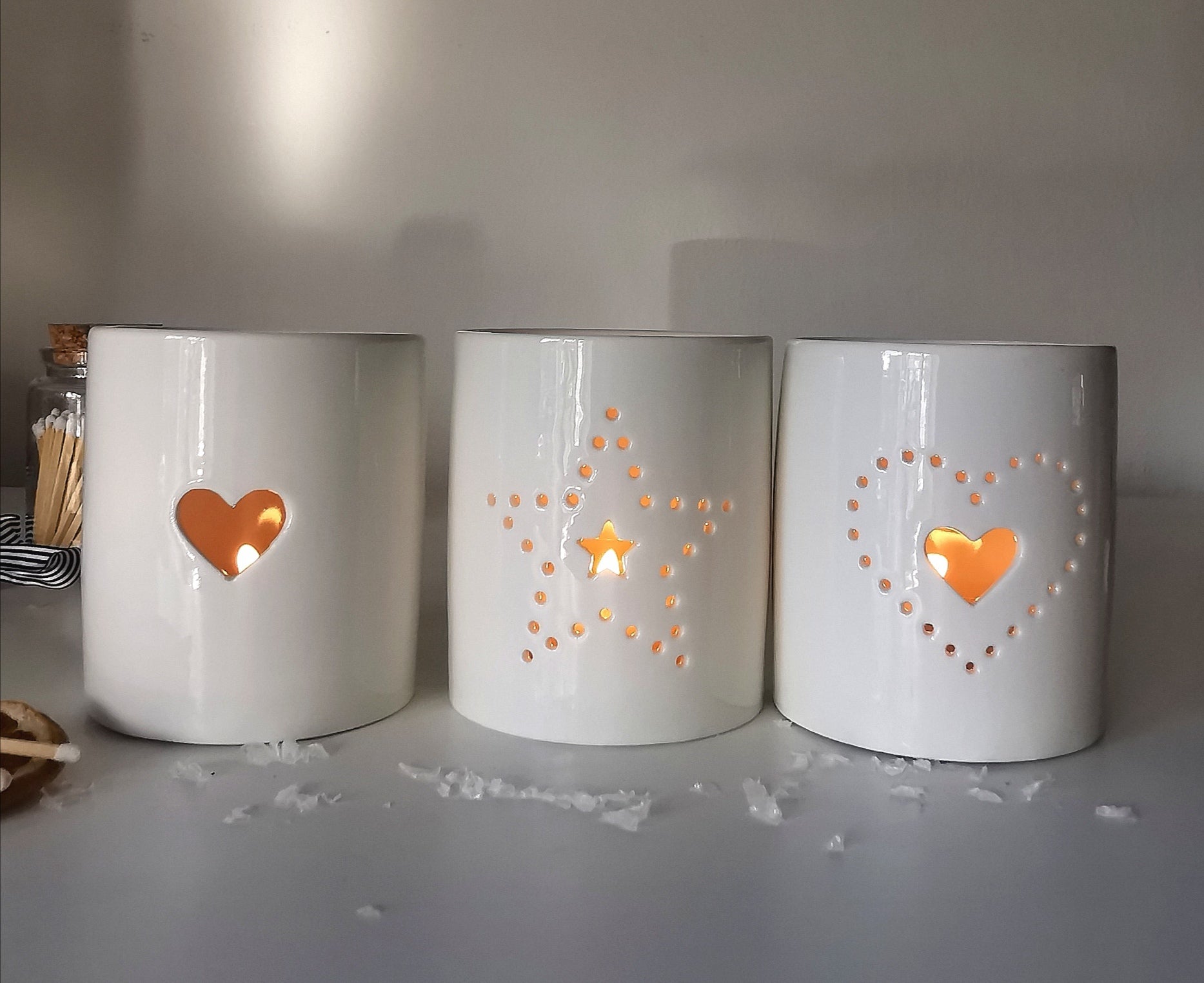 Star & Heart Ceramic Tea Light Holder