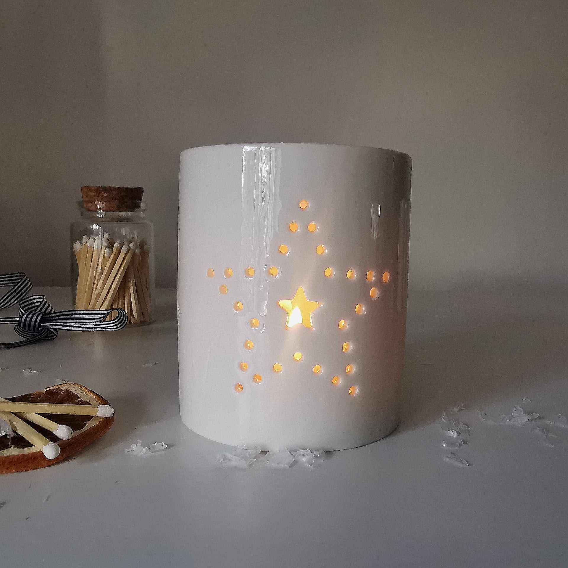 Star & Heart Ceramic Tea Light Holder