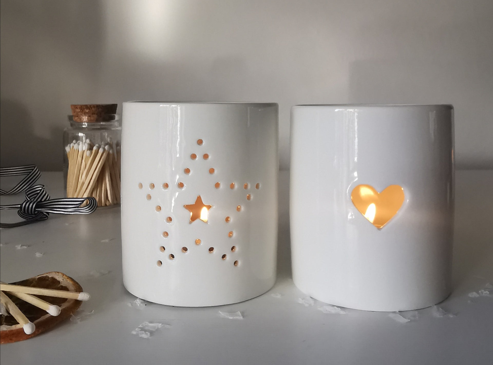 Star & Heart Ceramic Tea Light Holder