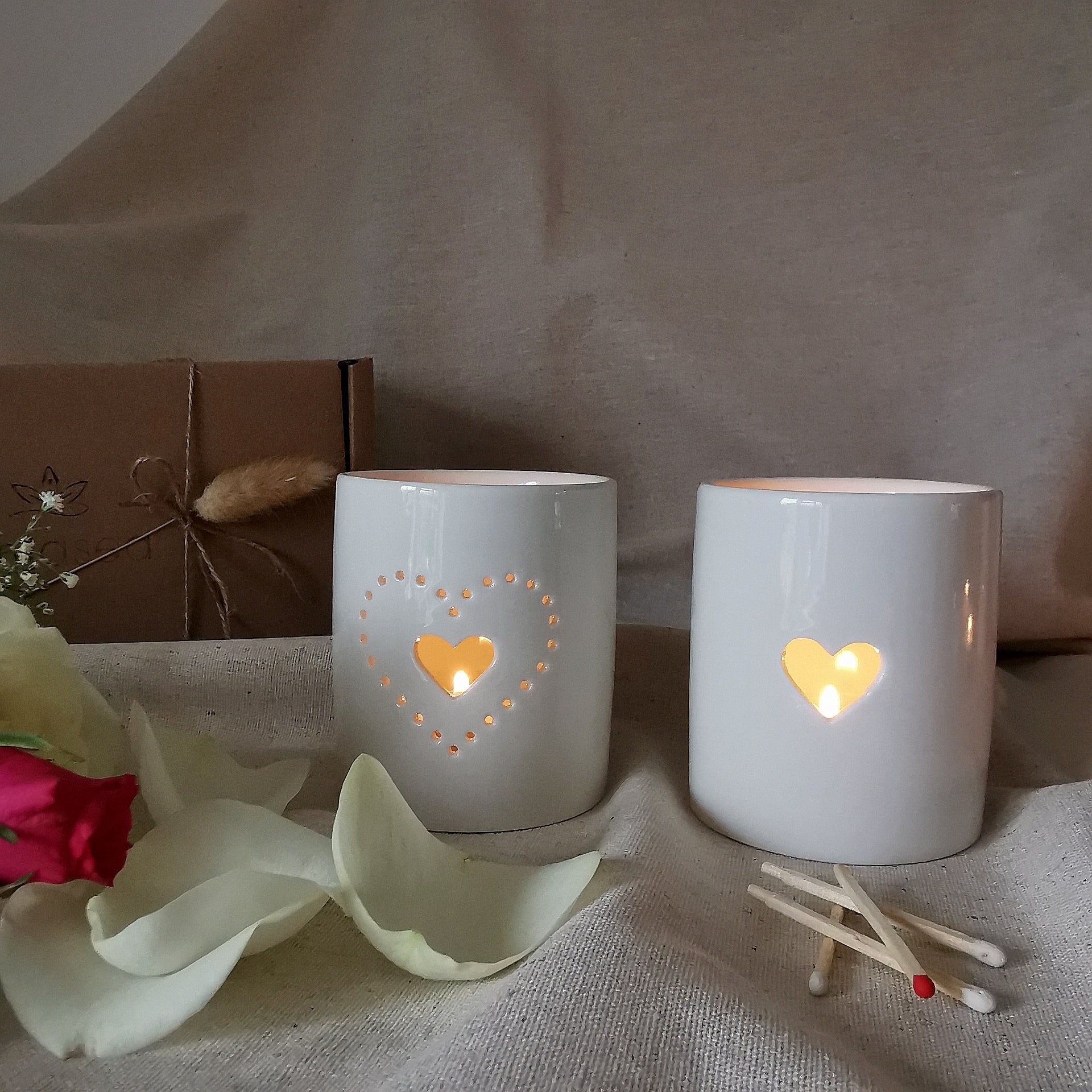 Star & Heart Ceramic Tea Light Holder