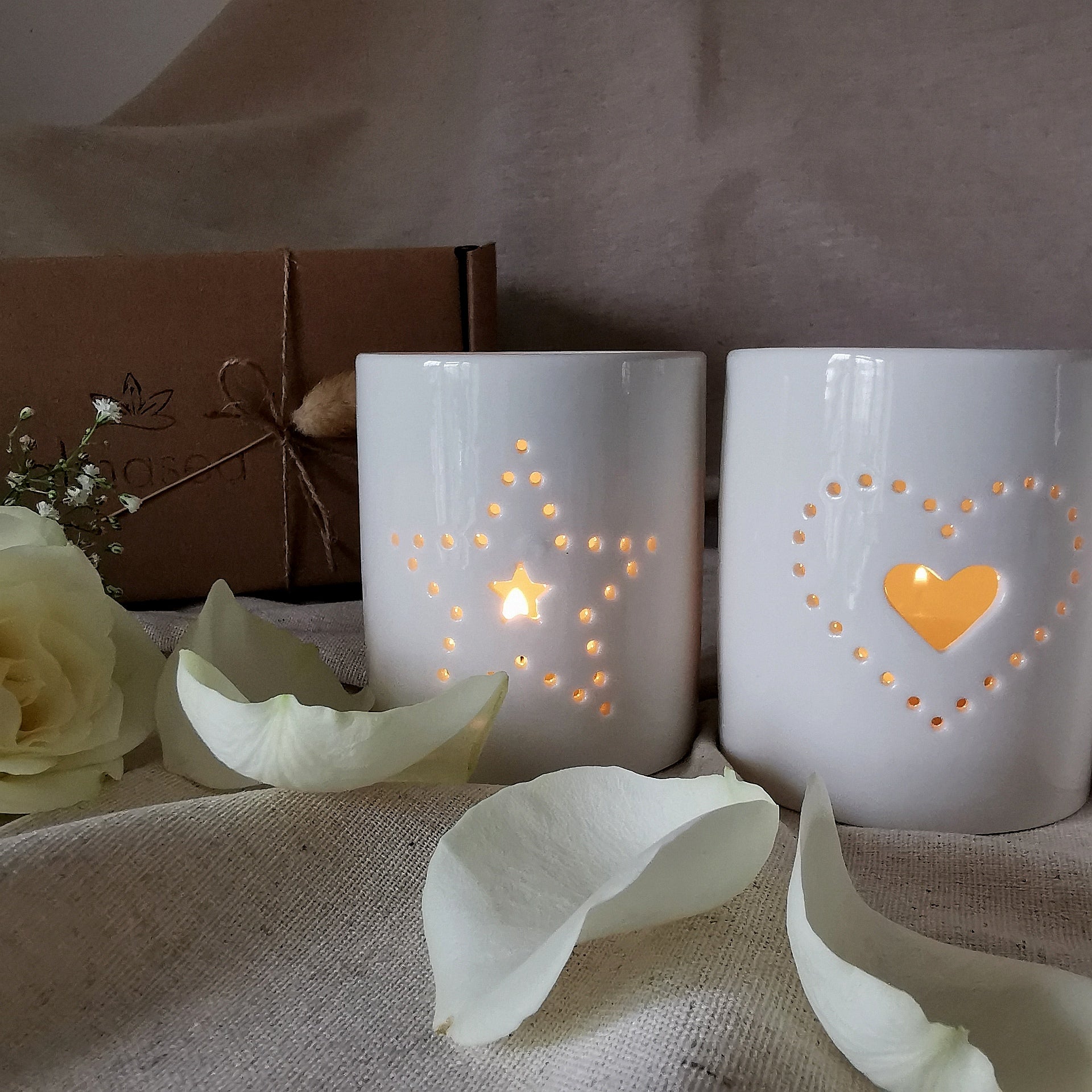 Star & Heart Ceramic Tea Light Holder