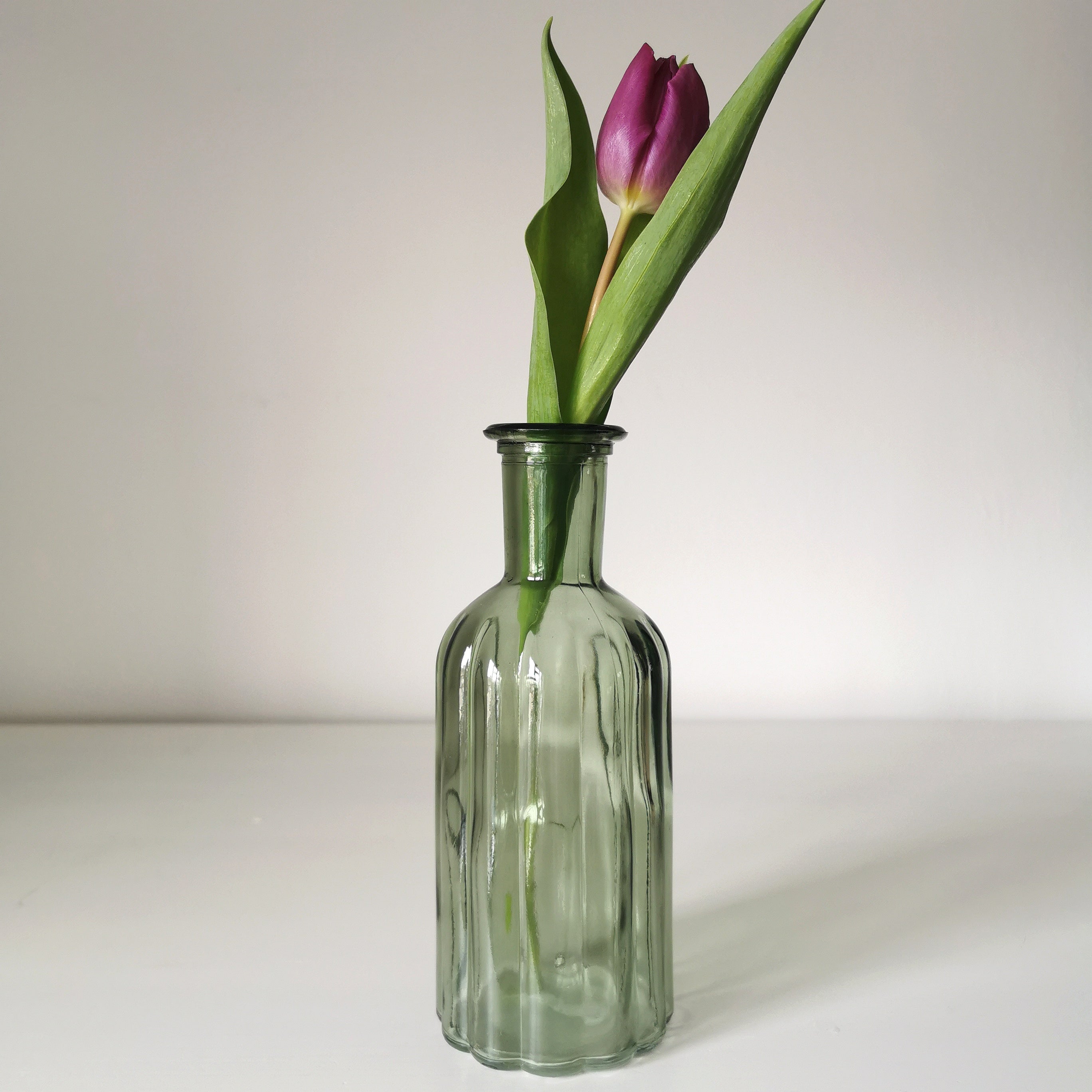 Tall Ribbed Glass Bottle Vase 19cm