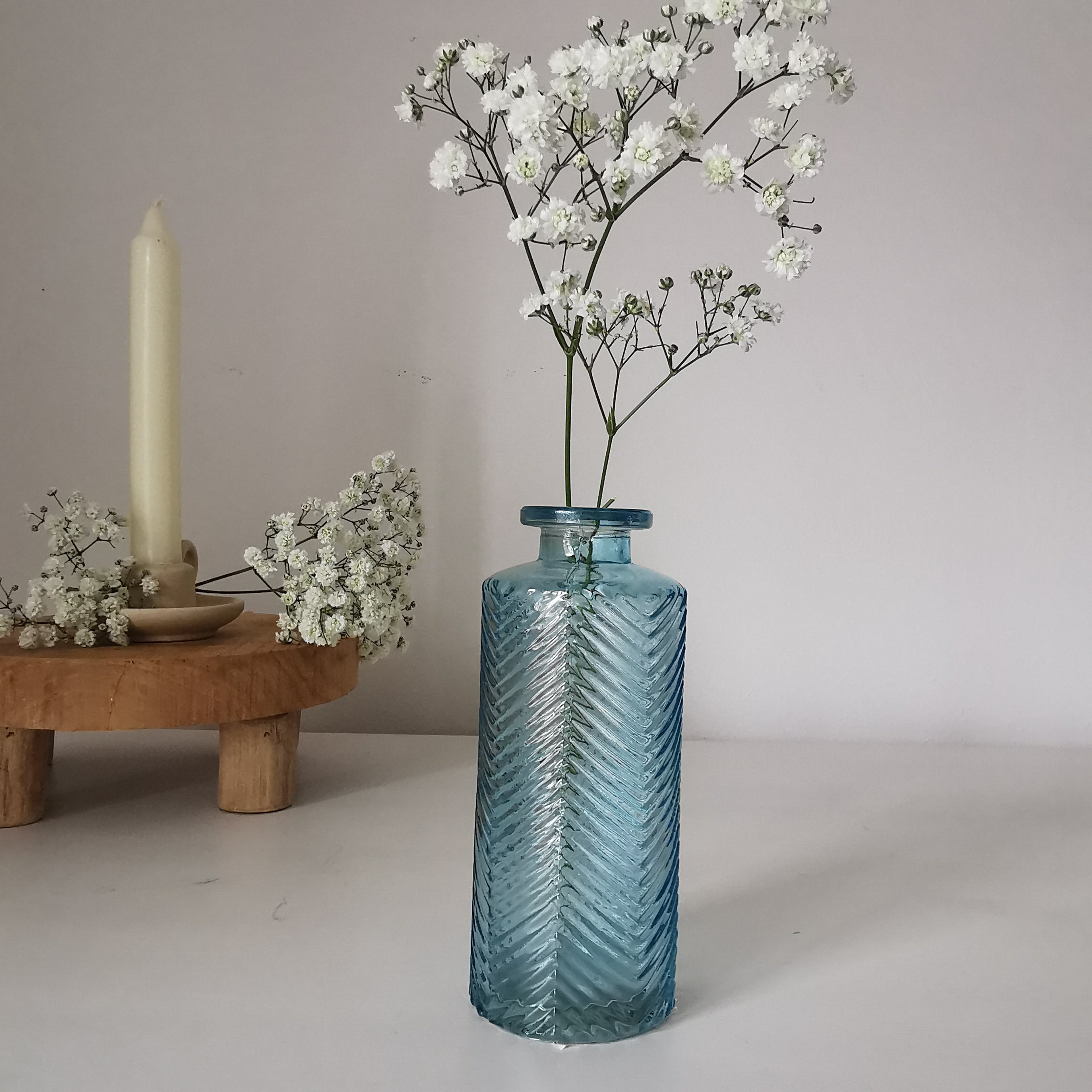 Herringbone Glass Bottle Vase