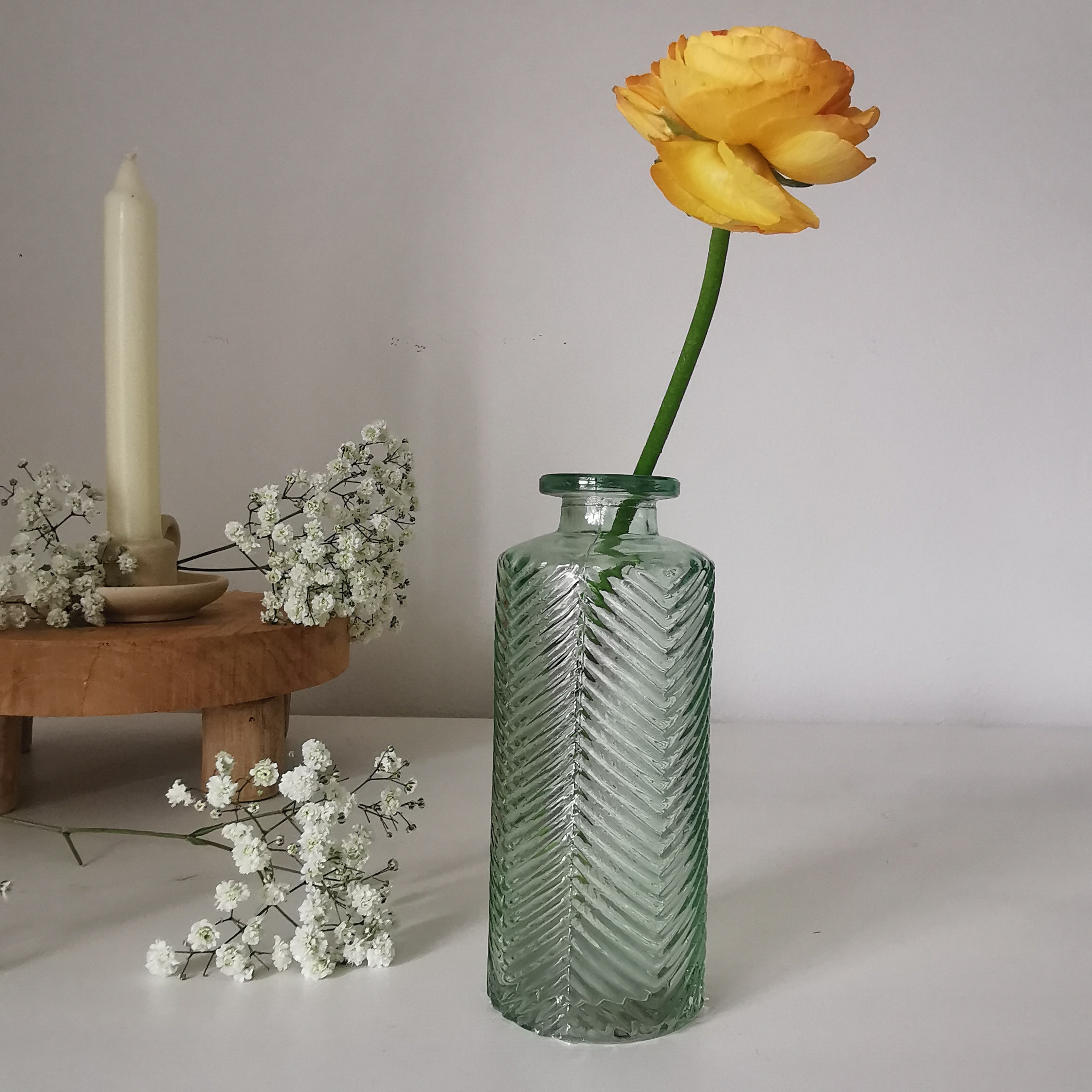 Herringbone Glass Bottle Vase