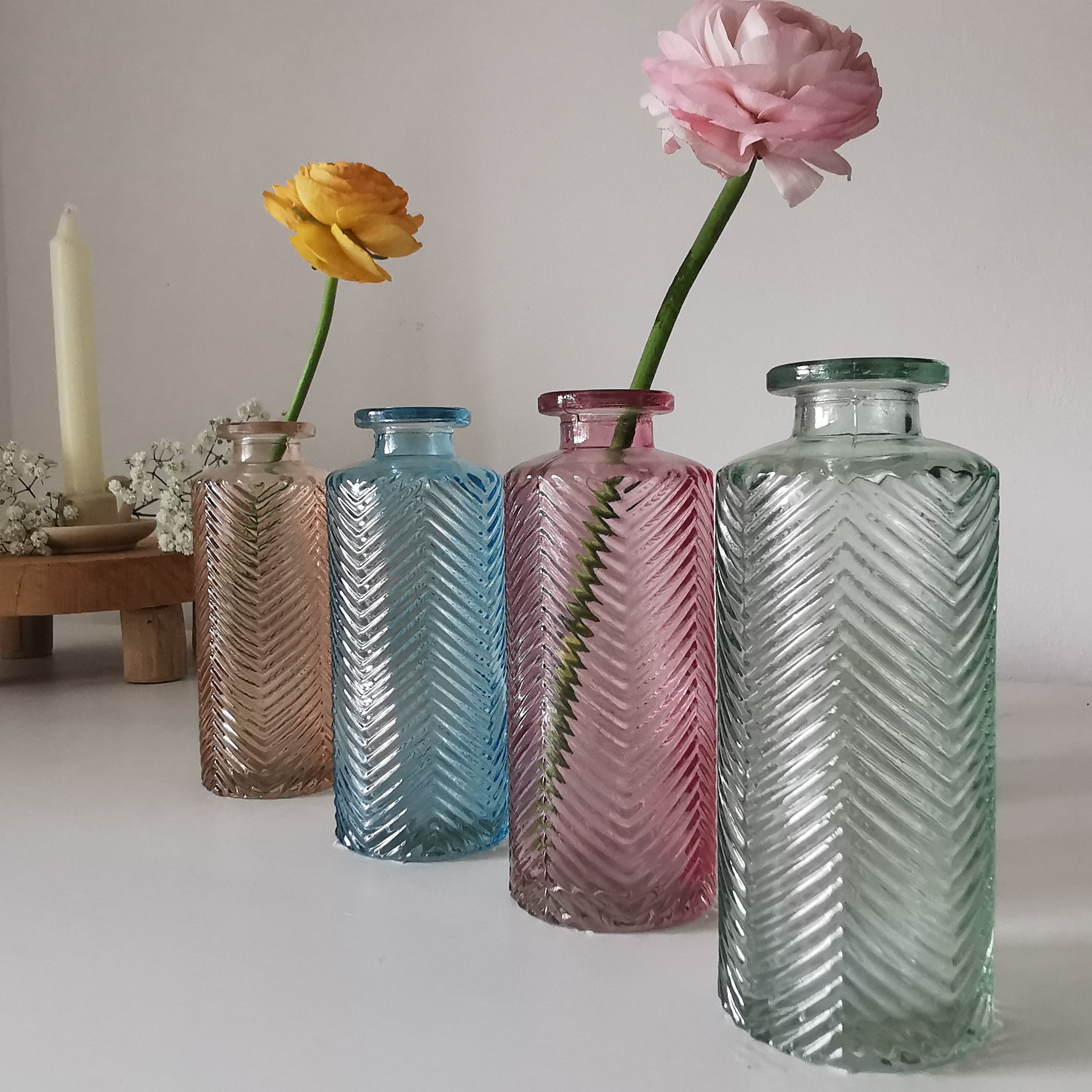 Herringbone Glass Bottle Vase