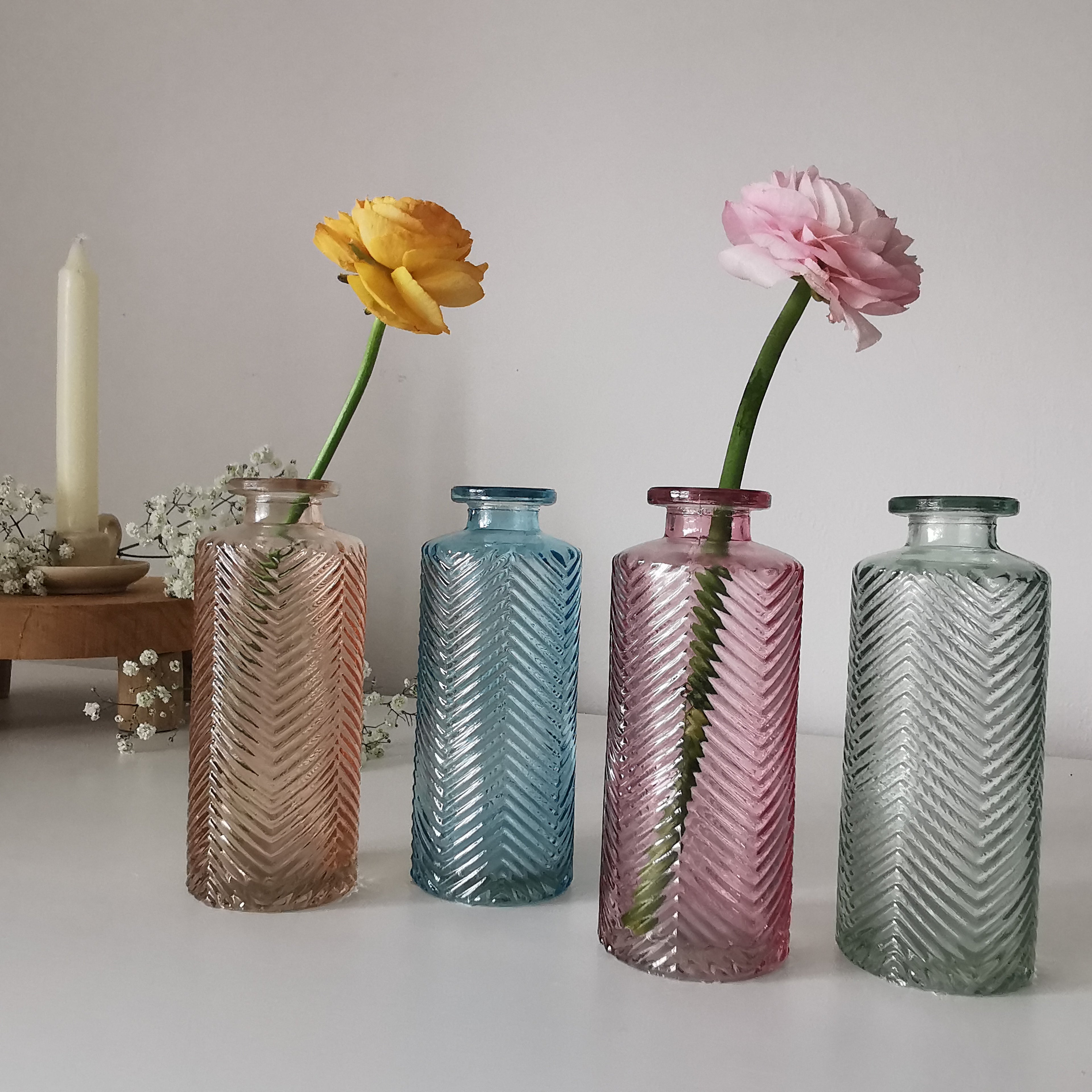 Herringbone Glass Bottle Vase