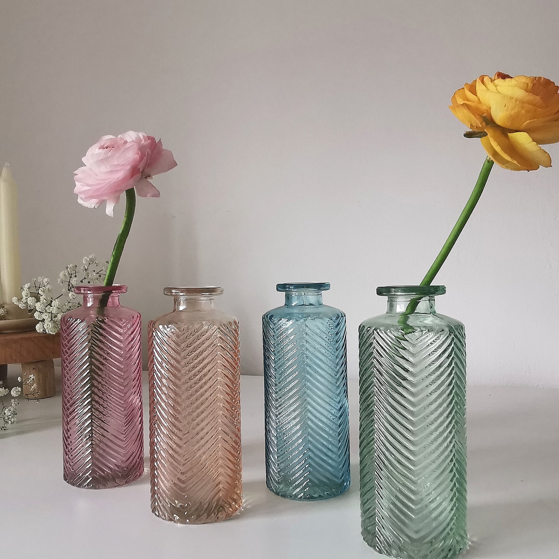 Herringbone Glass Bottle Vase