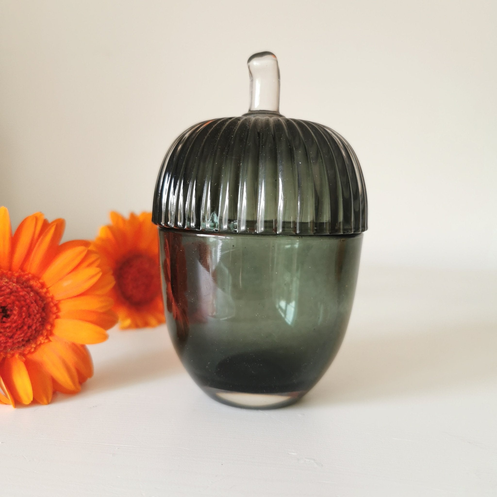 Small Glass Acorn Decorative Storage Jar