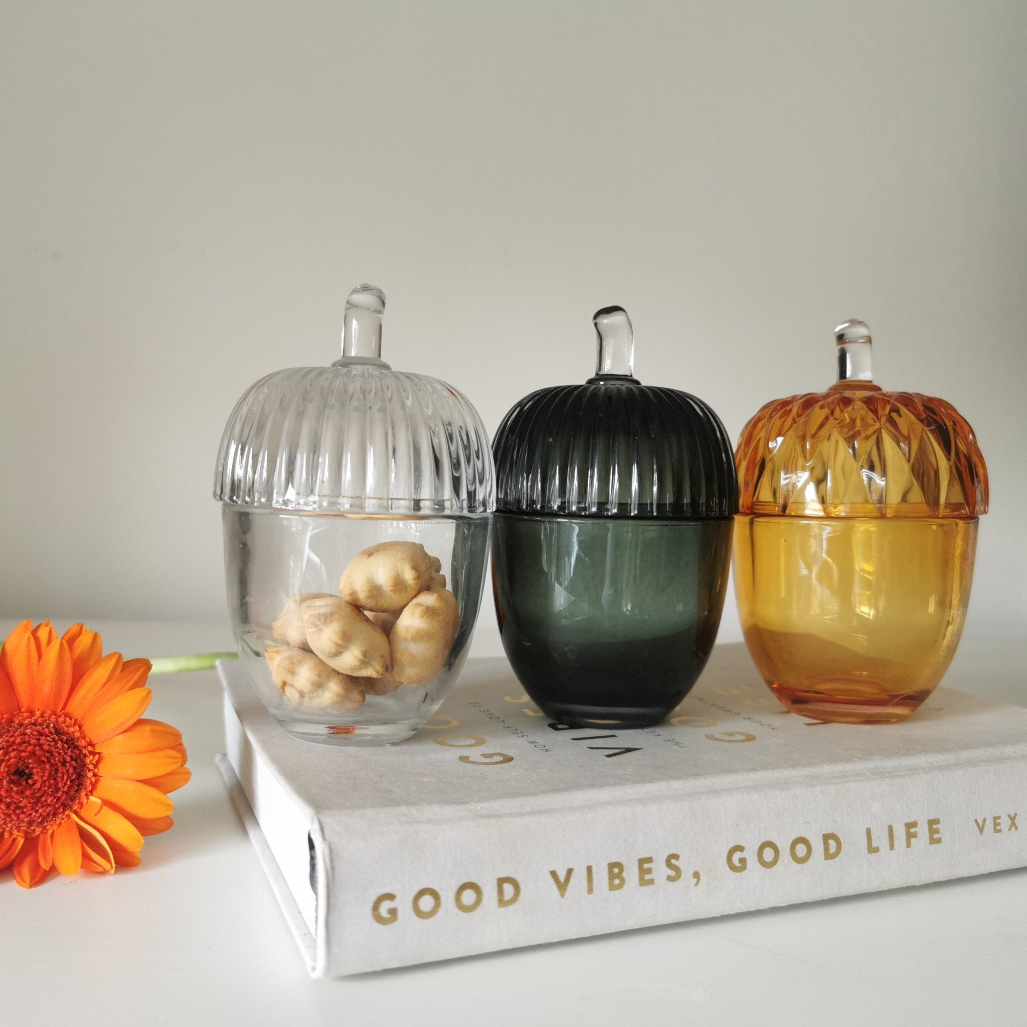 Small Glass Acorn Decorative Storage Jar