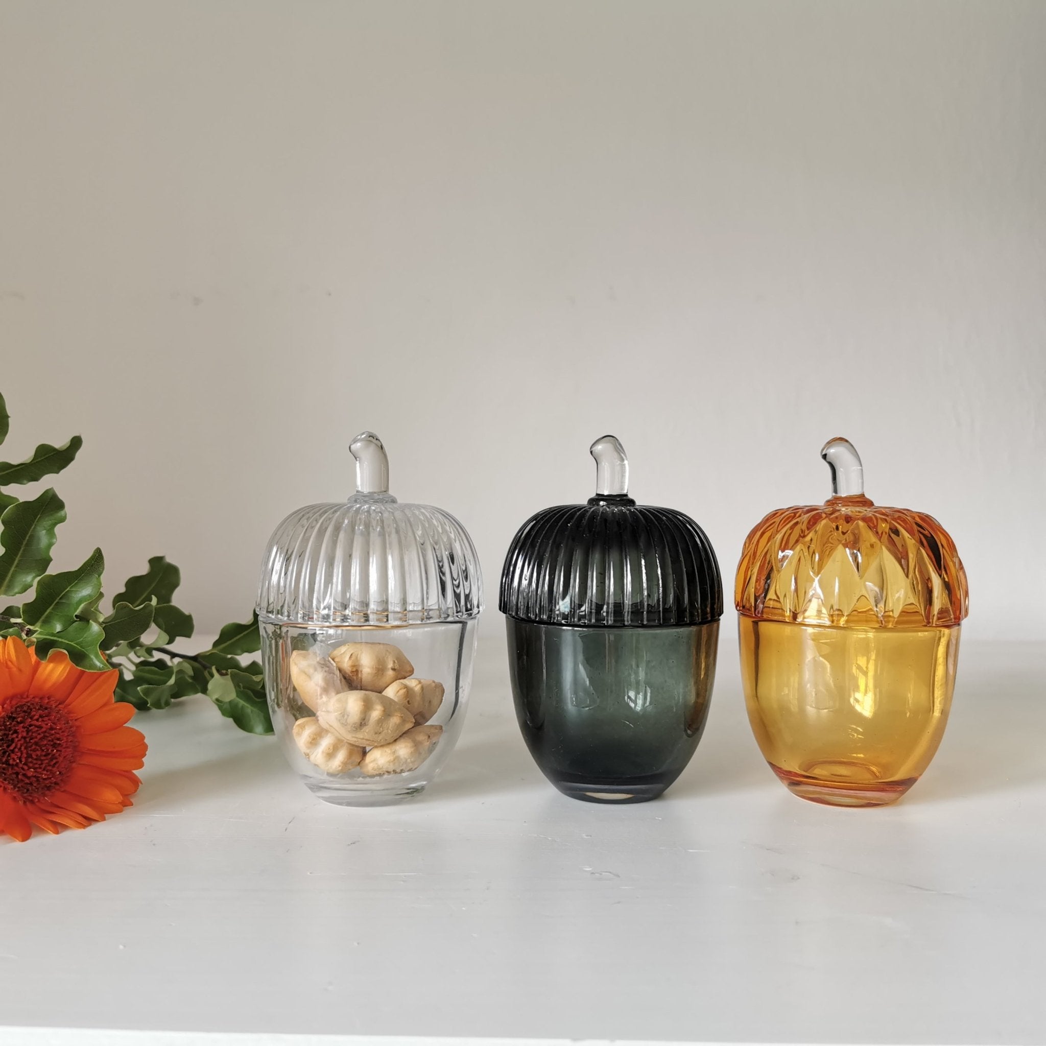 Small Glass Acorn Decorative Storage Jar