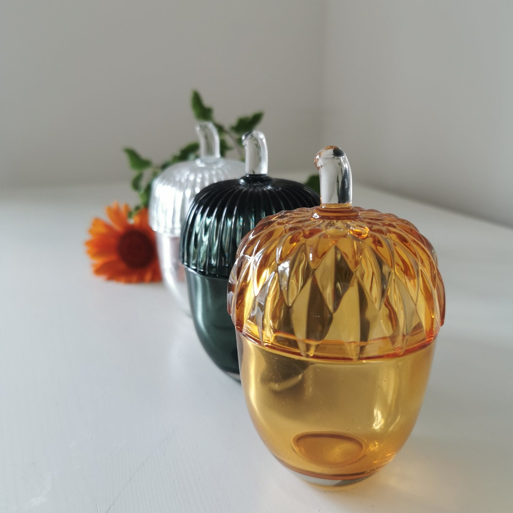 Small Glass Acorn Decorative Storage Jar