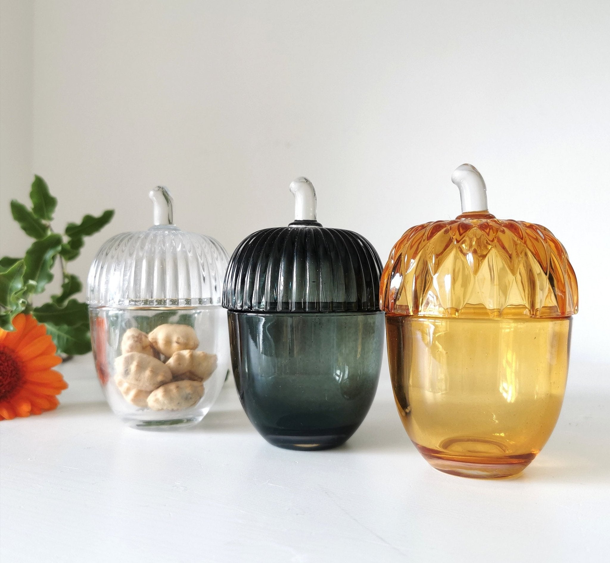 Small Glass Acorn Decorative Storage Jar