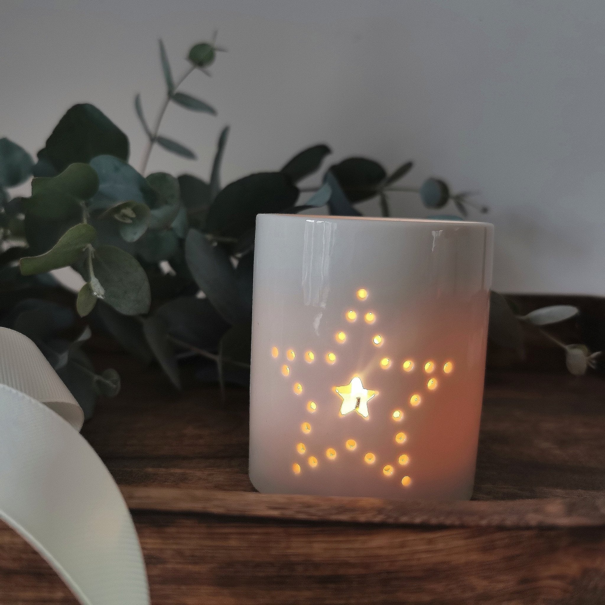 Star & Heart Ceramic Tea Light Holder