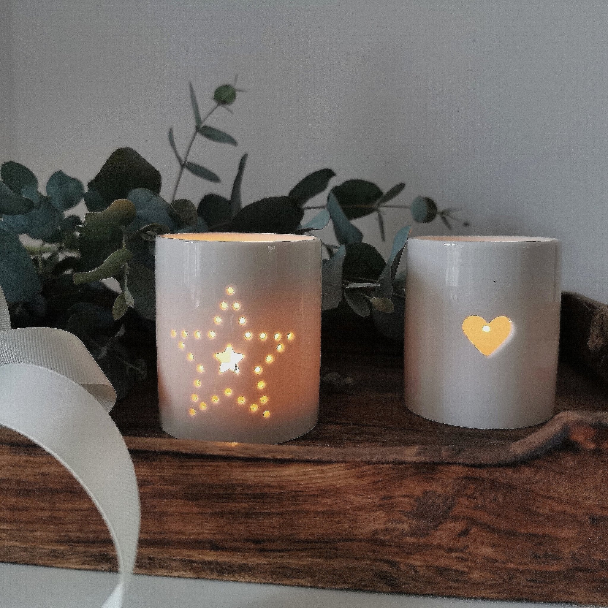 Star & Heart Ceramic Tea Light Holder