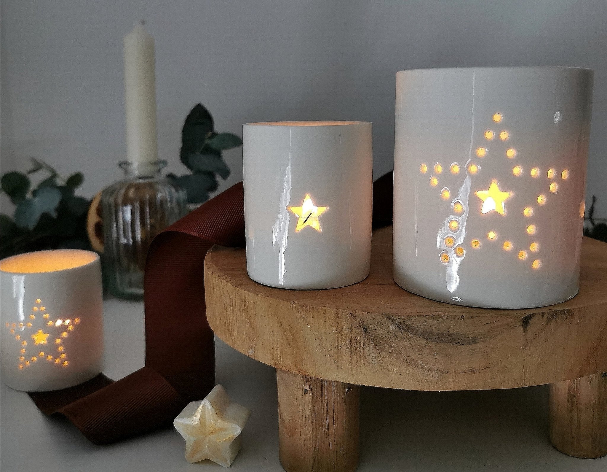 Star & Heart Ceramic Tea Light Holder