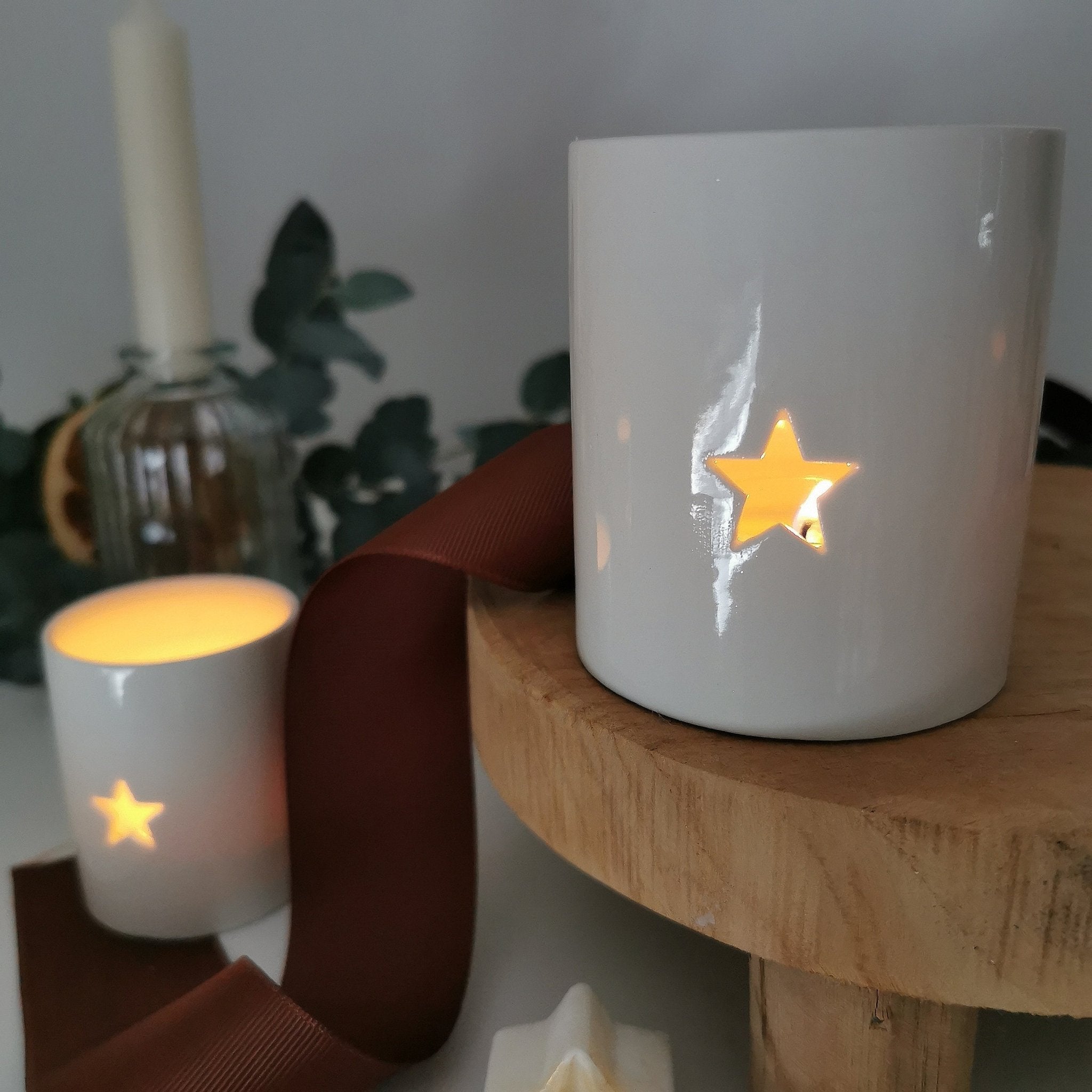 Star & Heart Ceramic Tea Light Holder