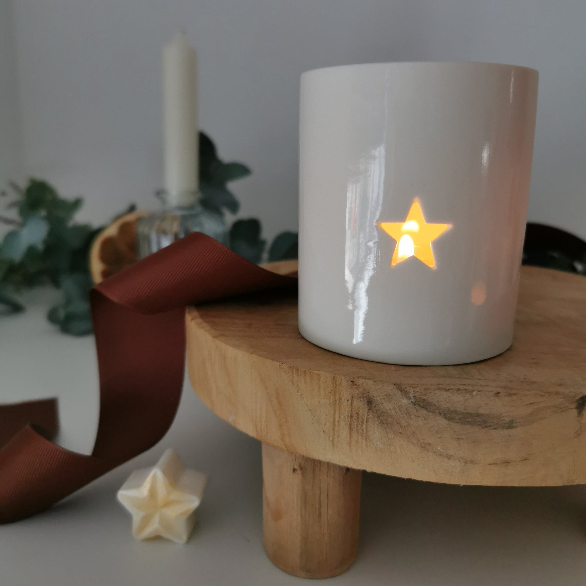 Star & Heart Ceramic Tea Light Holder