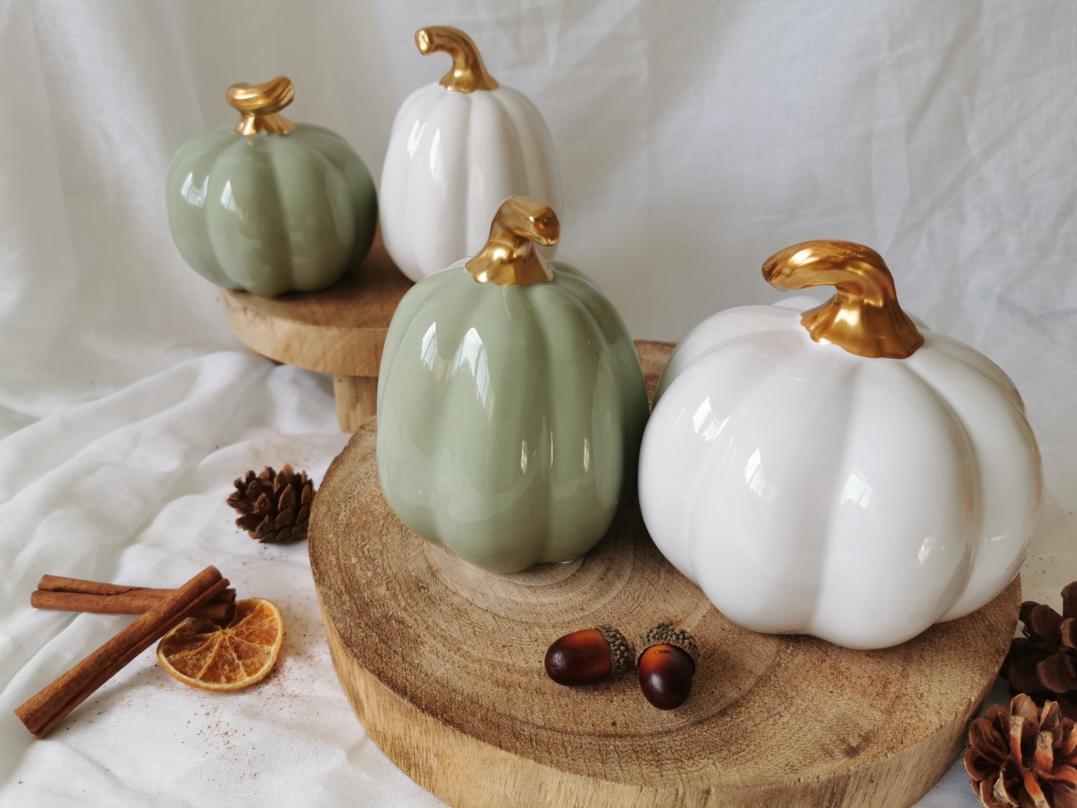 White and Green Ceramic Pumpkin