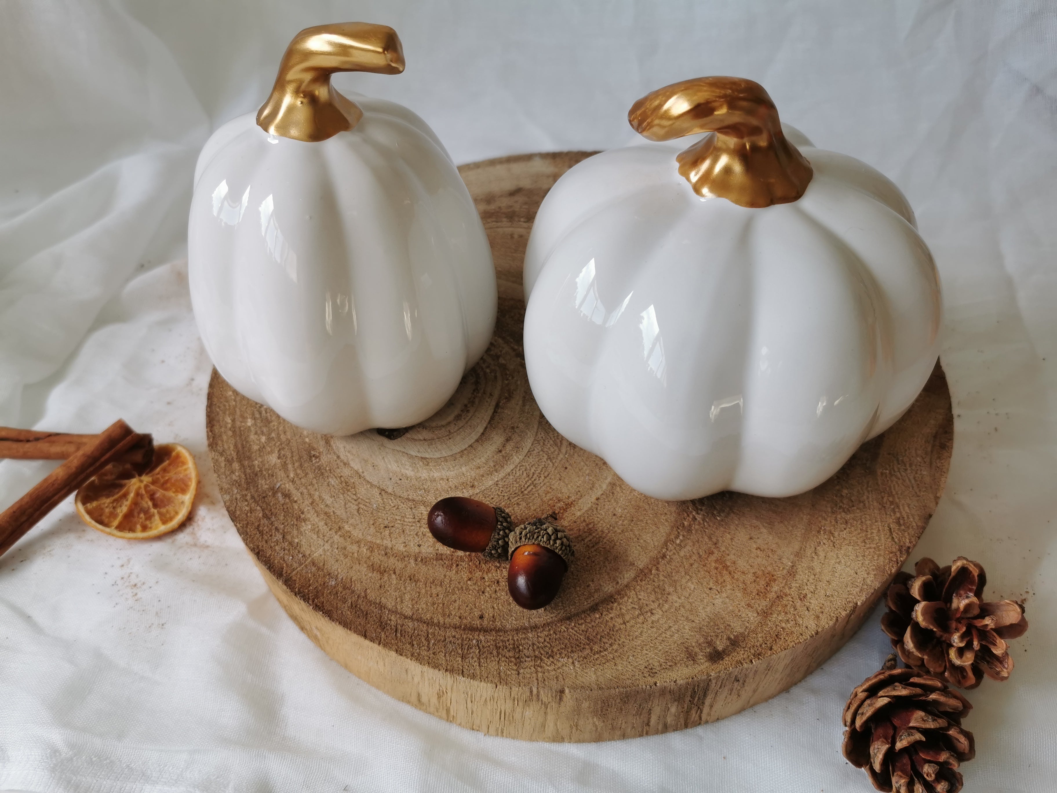 White and Green Ceramic Pumpkin