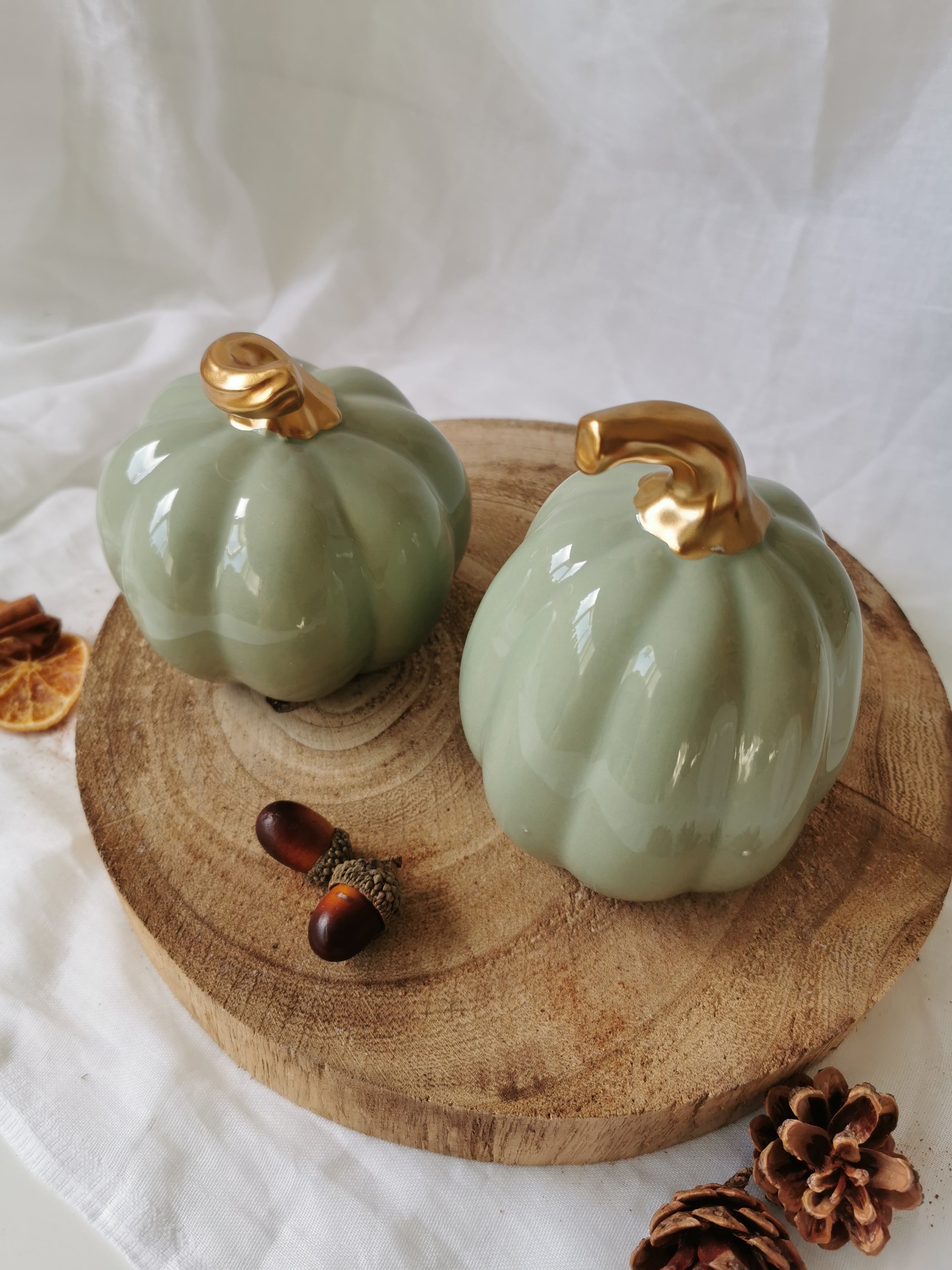 White and Green Ceramic Pumpkin