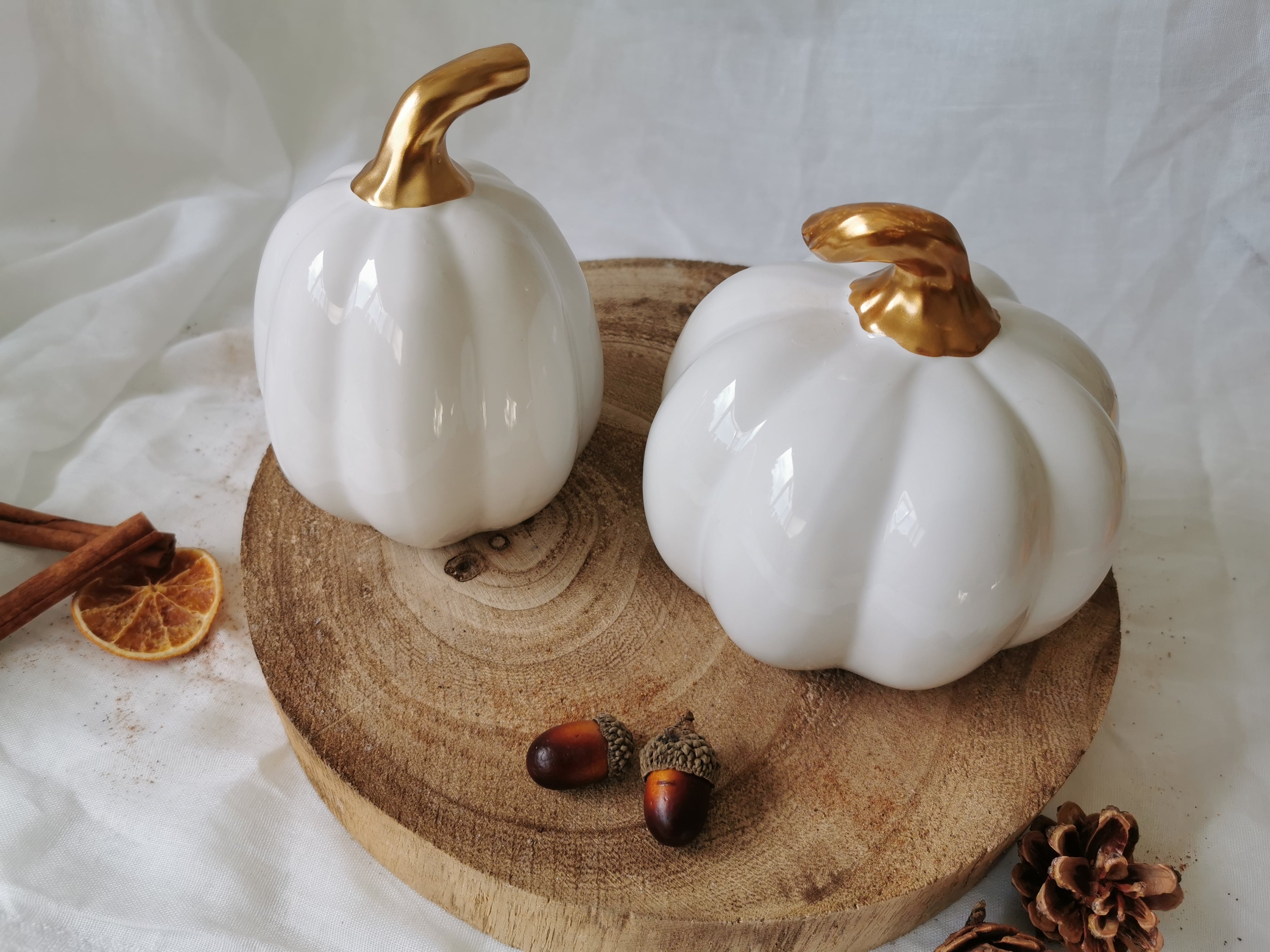 White and Green Ceramic Pumpkin