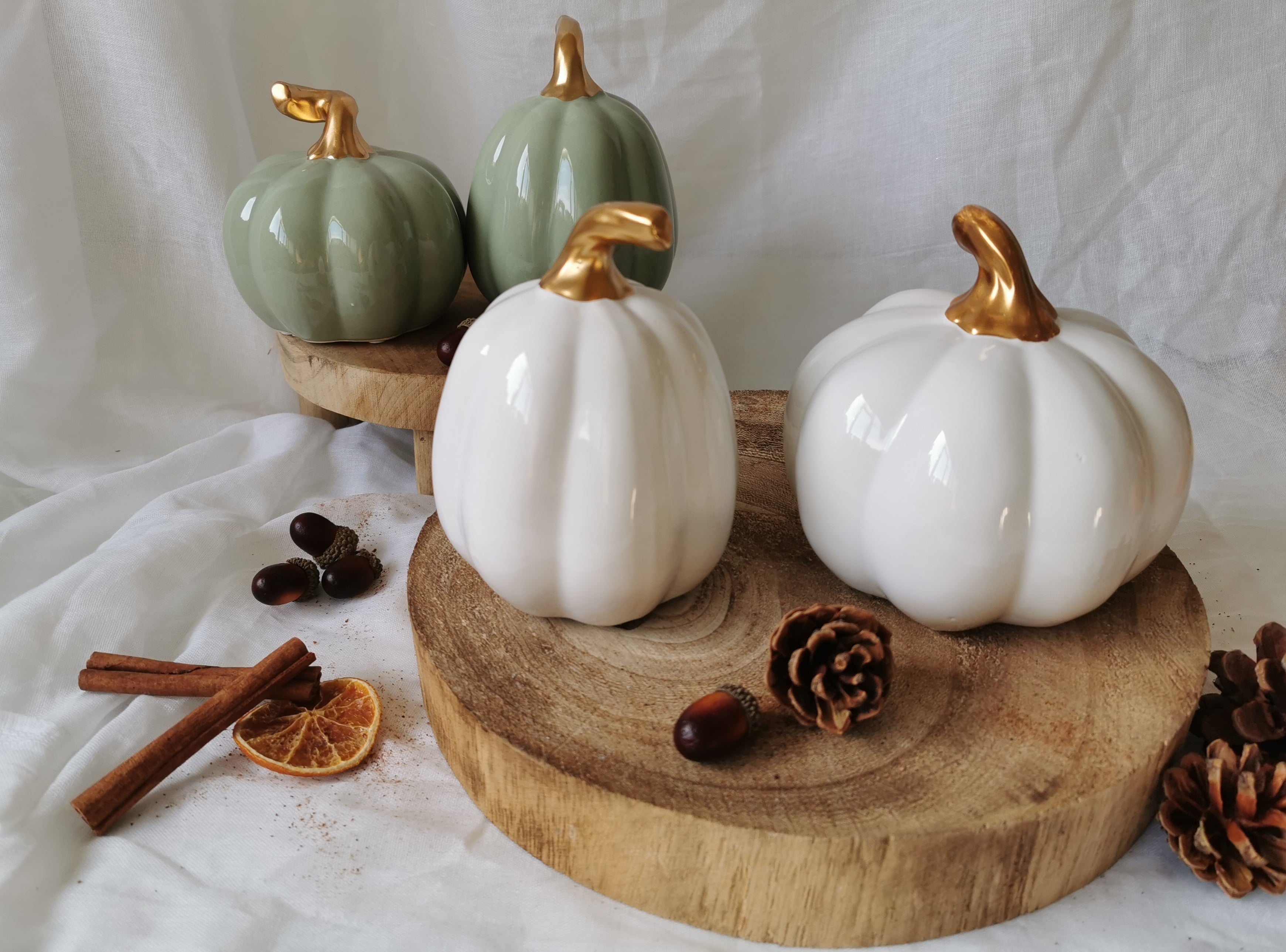 White and Green Ceramic Pumpkin