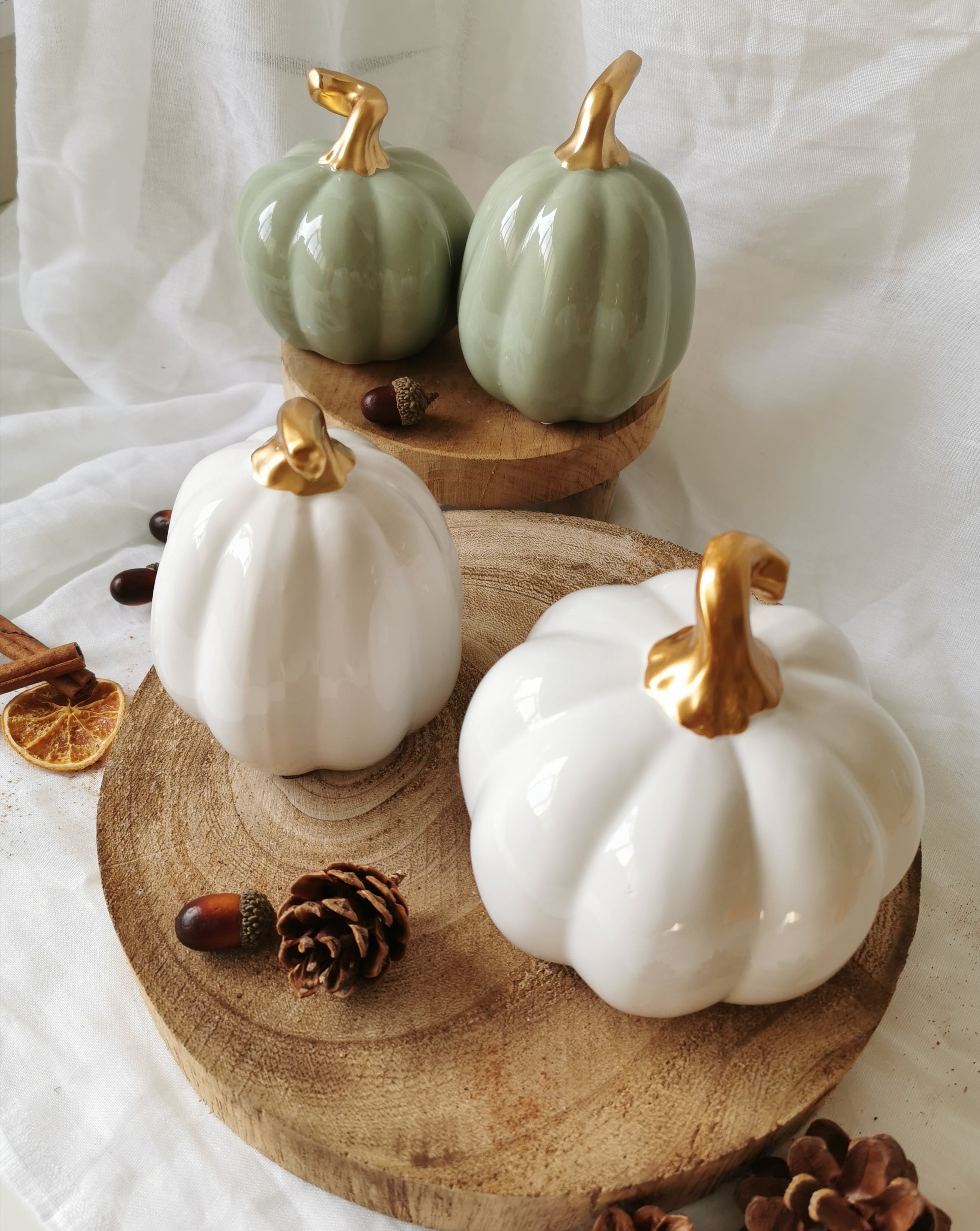 White and Green Ceramic Pumpkin